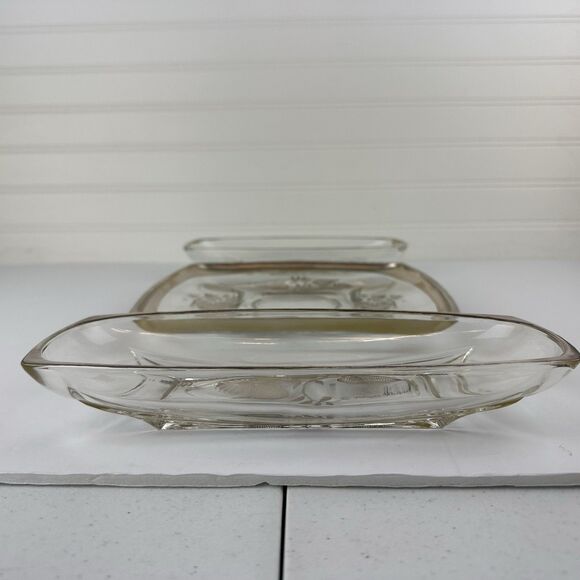Lot: 3 Vintage Georges Briard Silver Damask Glass Serving Dish Trays MCM Hostess - Picture 8 of 10